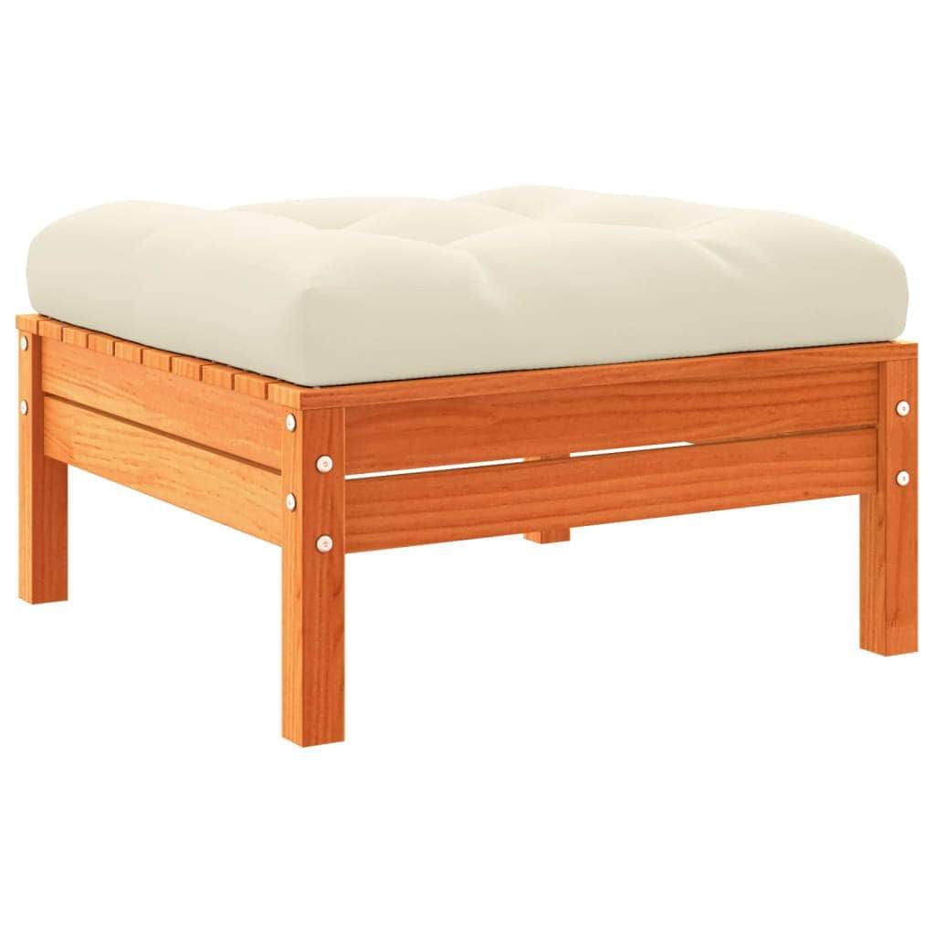 Outdoor Sectional Sofa Units - Garden Footstools with Cushions 2 pcs Wax Brown Solid Wood Pine