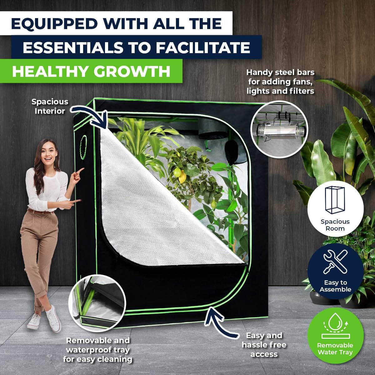 Garden Greens 1.8M X 2M Hydroponic Grow Tent Sturdy Reflective Oxford Fabric