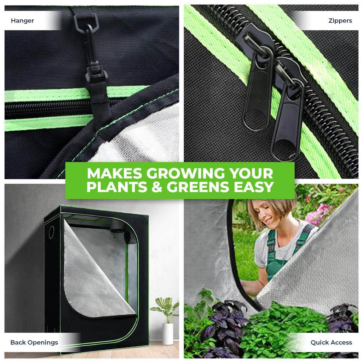 Garden Greens 1.8M X 2M Hydroponic Grow Tent Sturdy Reflective Oxford Fabric
