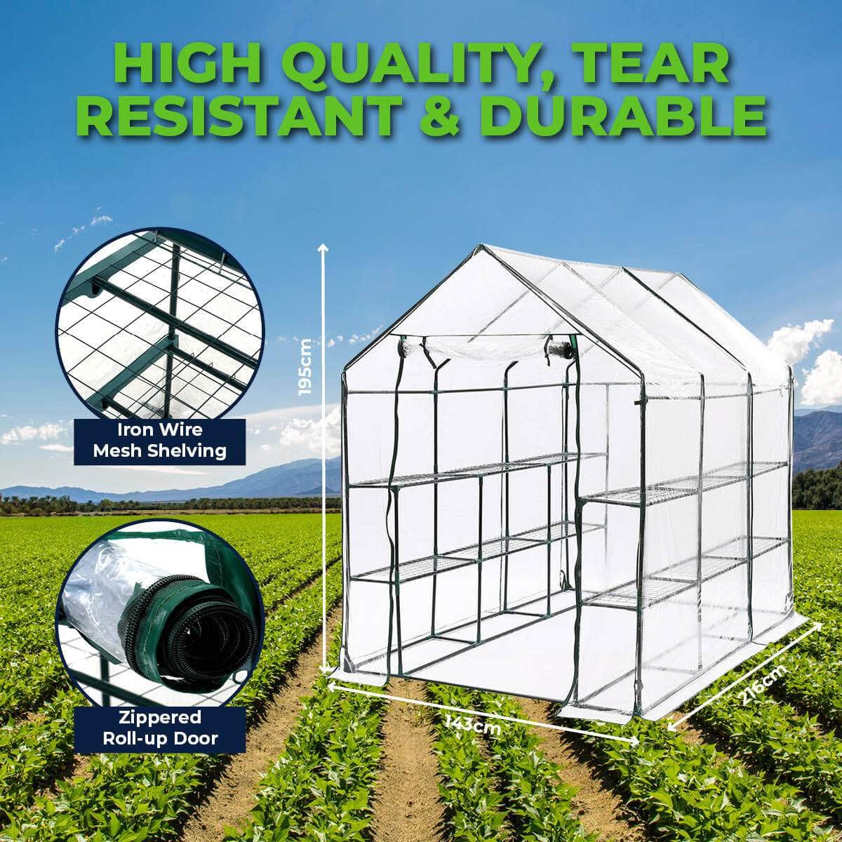 Garden Greens Greenhouse Walk-In Mega Sized Shed 3 Tier Solid Structure 1.95M