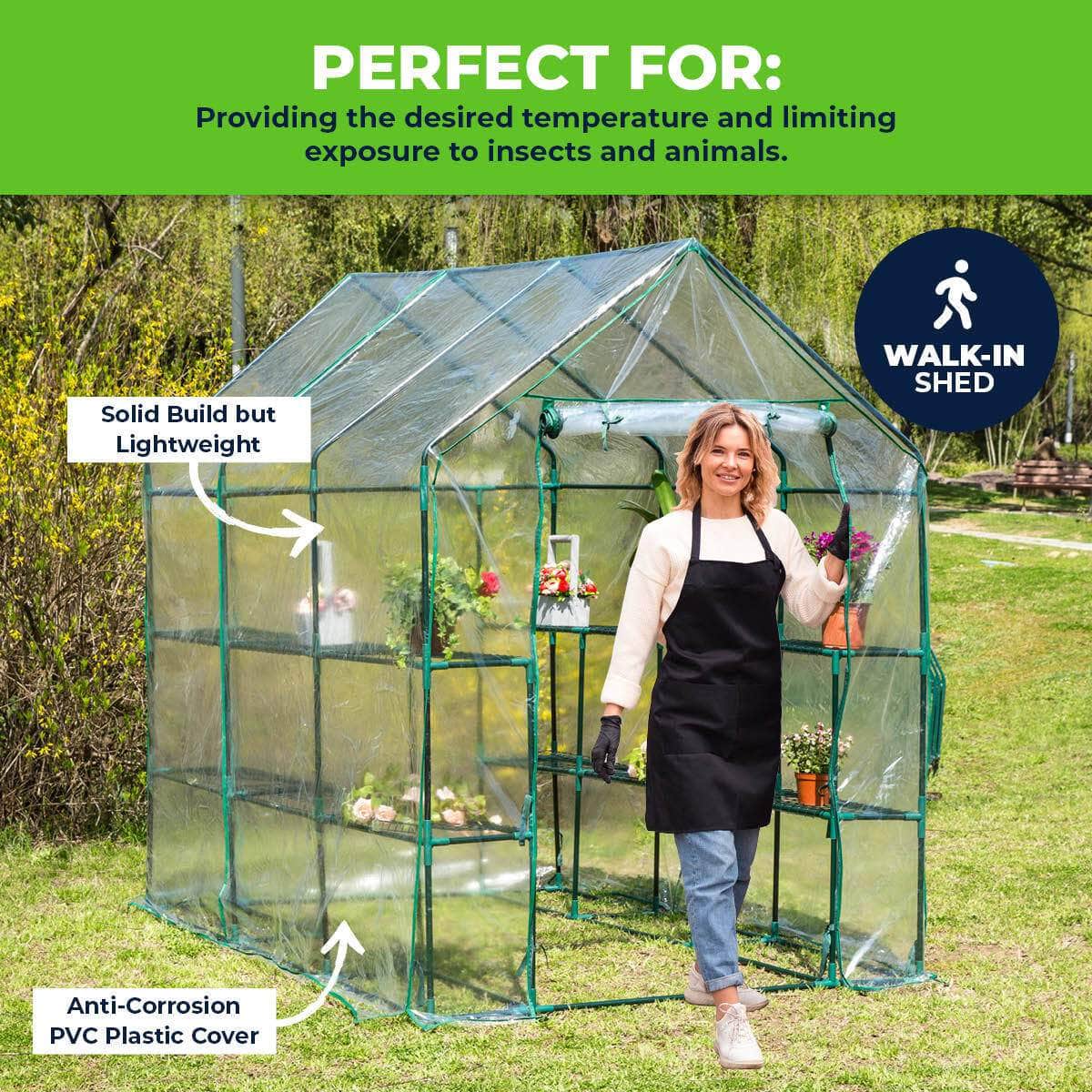 Garden Greens Greenhouse Walk-In Mega Sized Shed 3 Tier Solid Structure 1.95M