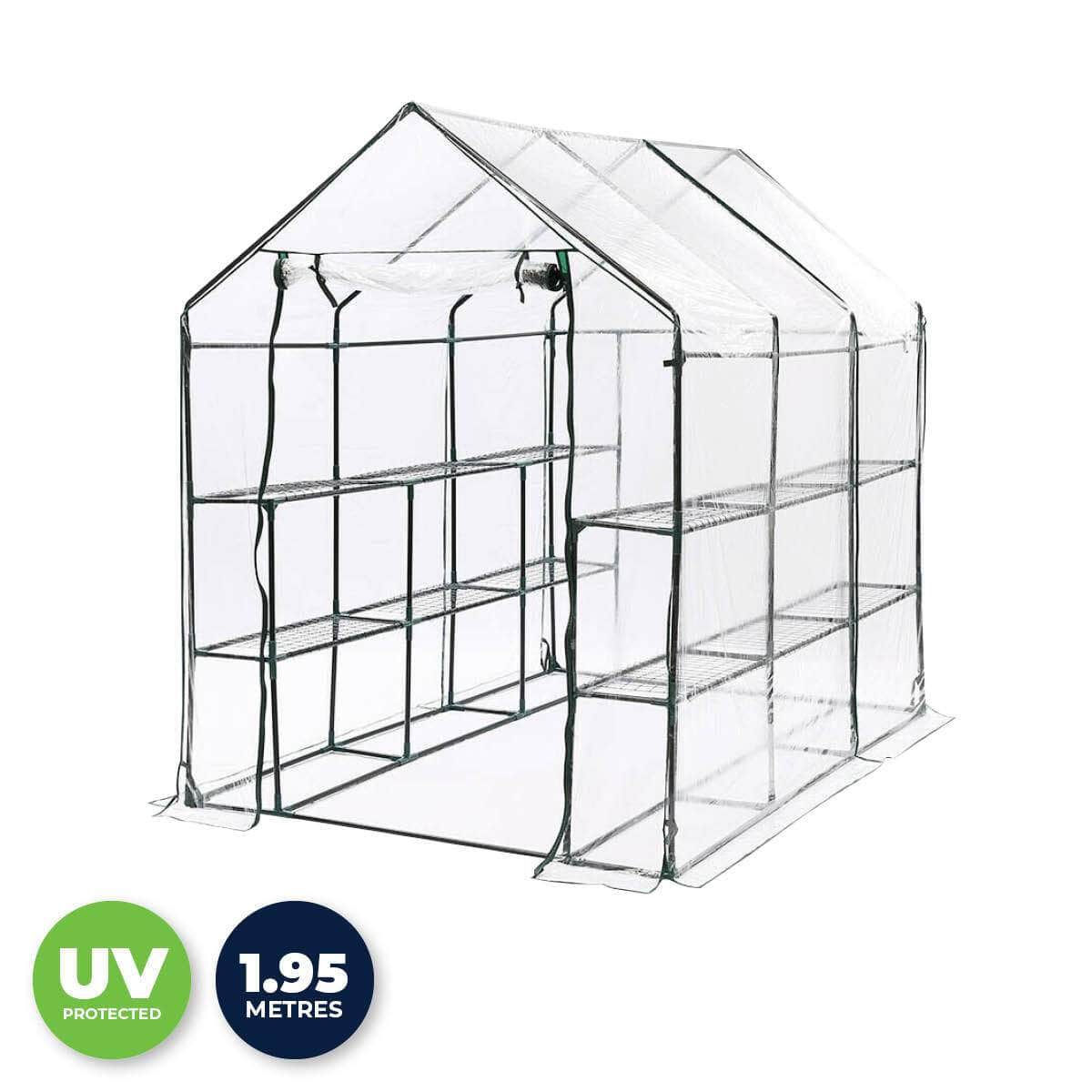 Garden Greens Greenhouse Walk-In Mega Sized Shed 3 Tier Solid Structure 1.95M