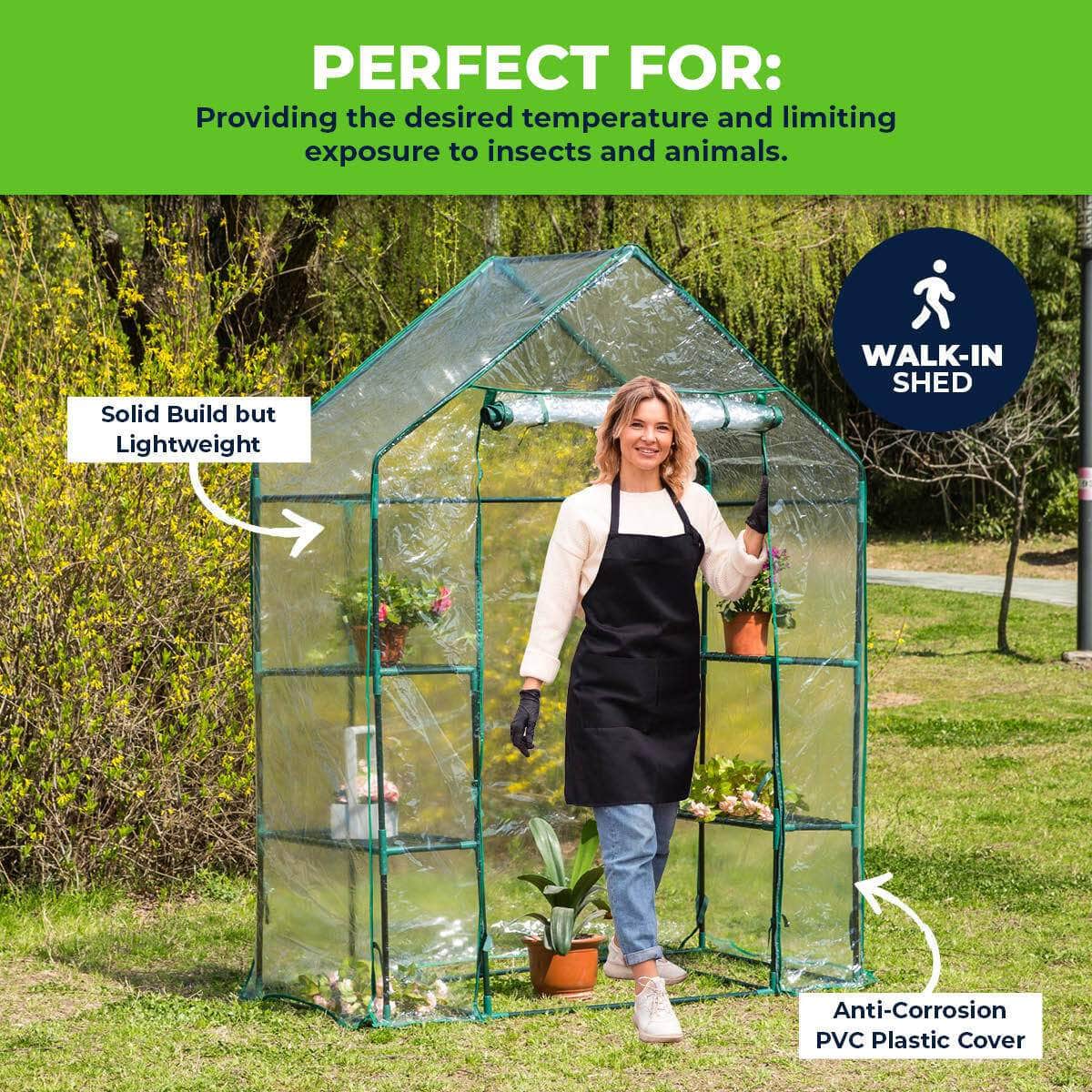 Garden Greens Greenhouse Walk-In Shed 3 Tier Solid Structure & Quality 1.95M