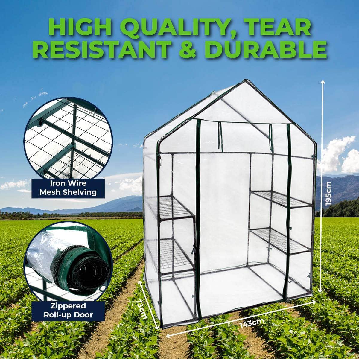 Garden Greens Greenhouse Walk-In Shed 3 Tier Solid Structure & Quality 1.95M