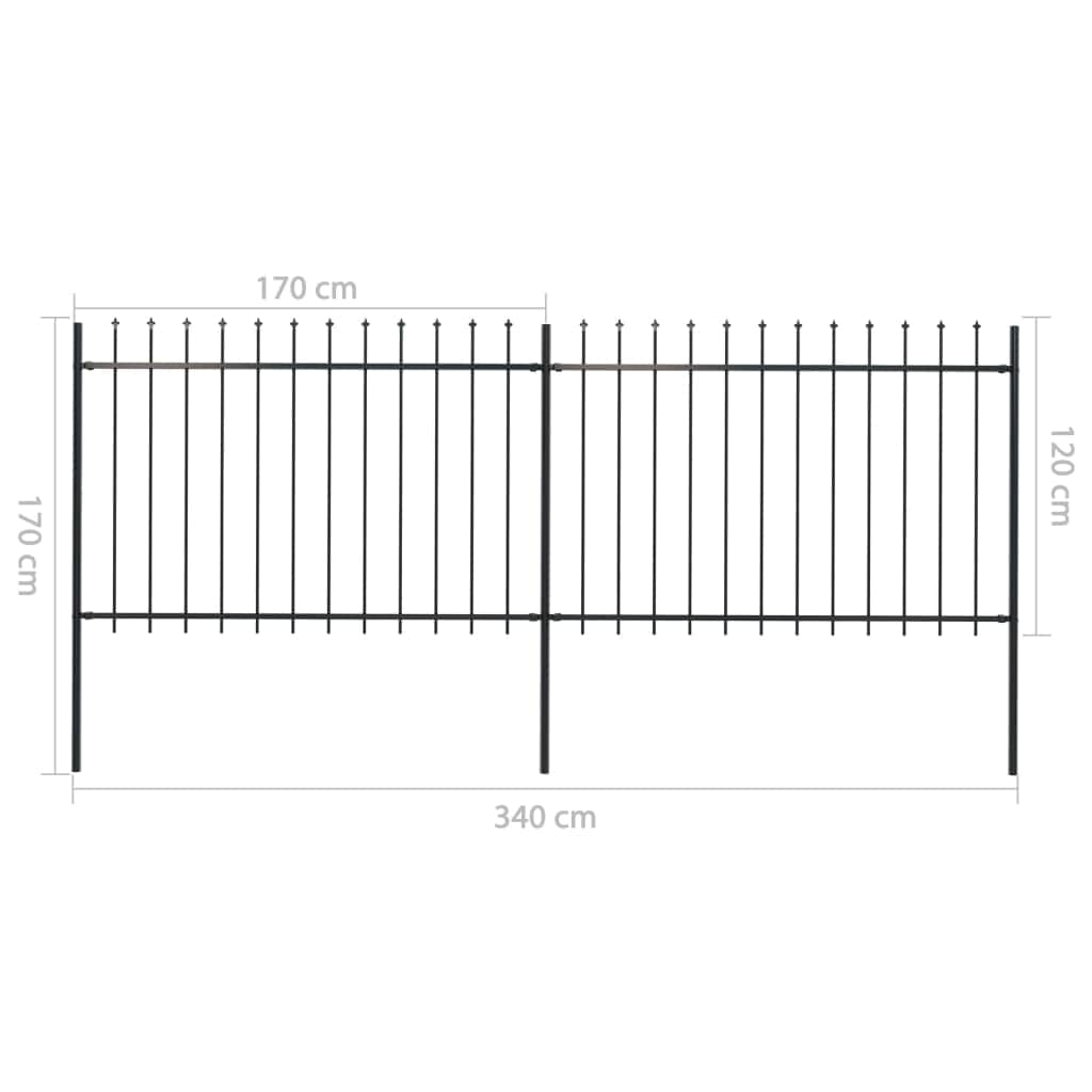 Garden Home Fence Outdoor Spear Top Steel Black