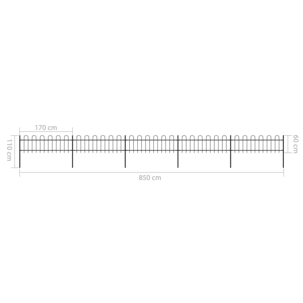 Garden Home Fence with Hoop Top Steel Black