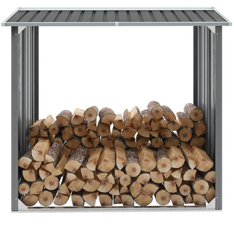 Garden Log Storage Shed Galvanised Steel  Grey