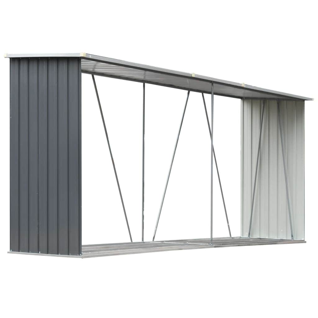Garden Log Storage Shed Galvanised Steel Grey - Simple deals
