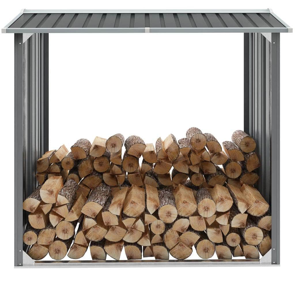Garden Log Storage Shed Galvanised Steel Grey - Simple deals