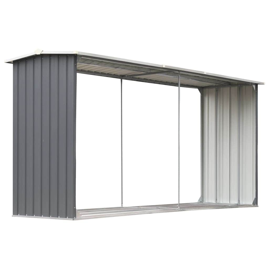 Garden Log Storage Shed Galvanised Steel - Grey - Simple deals