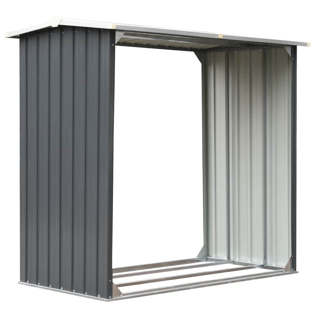 Garden Log Storage Shed Galvanised Steel Grey - Simple deals