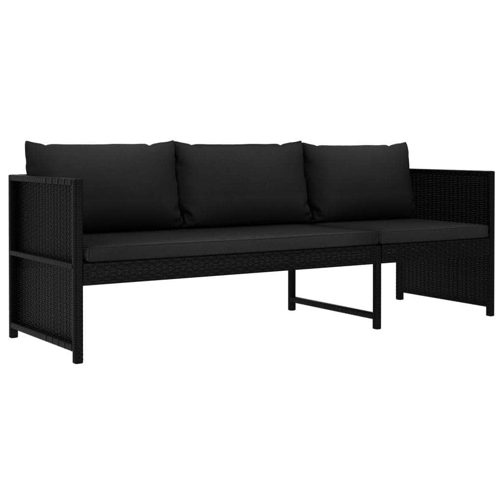 Garden Lounge Set with Cushions Poly Rattan Black