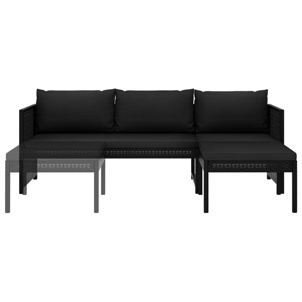 Garden Lounge Set with Cushions Poly Rattan Black