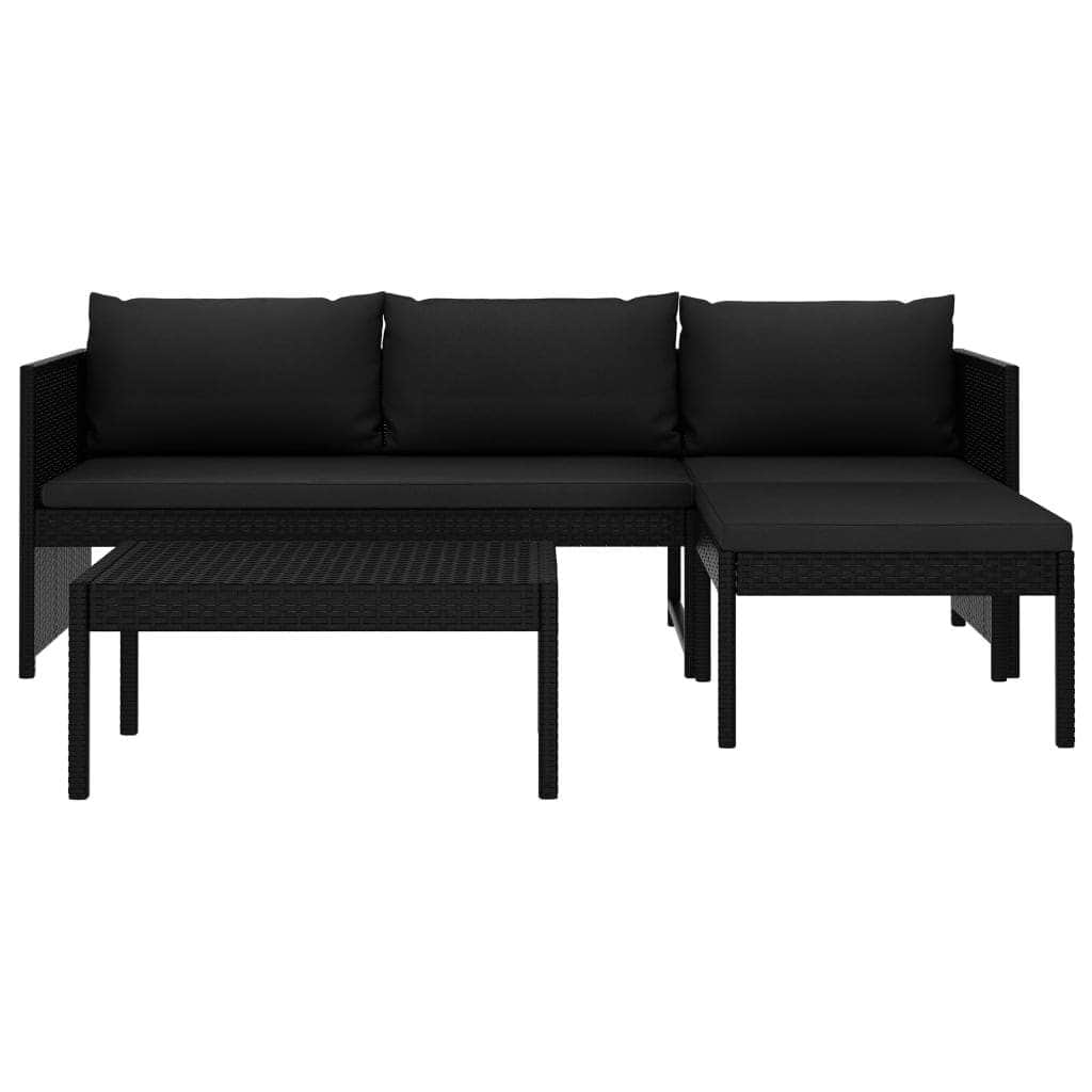 Black colour - Garden Lounge Set with Cushions Poly Rattan Black
