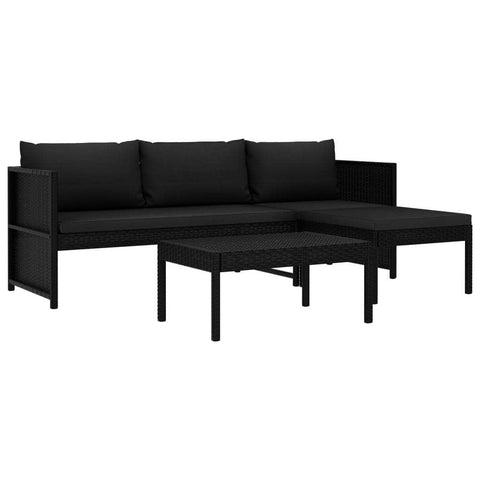 Garden Lounge Set with Cushions Poly Rattan Black