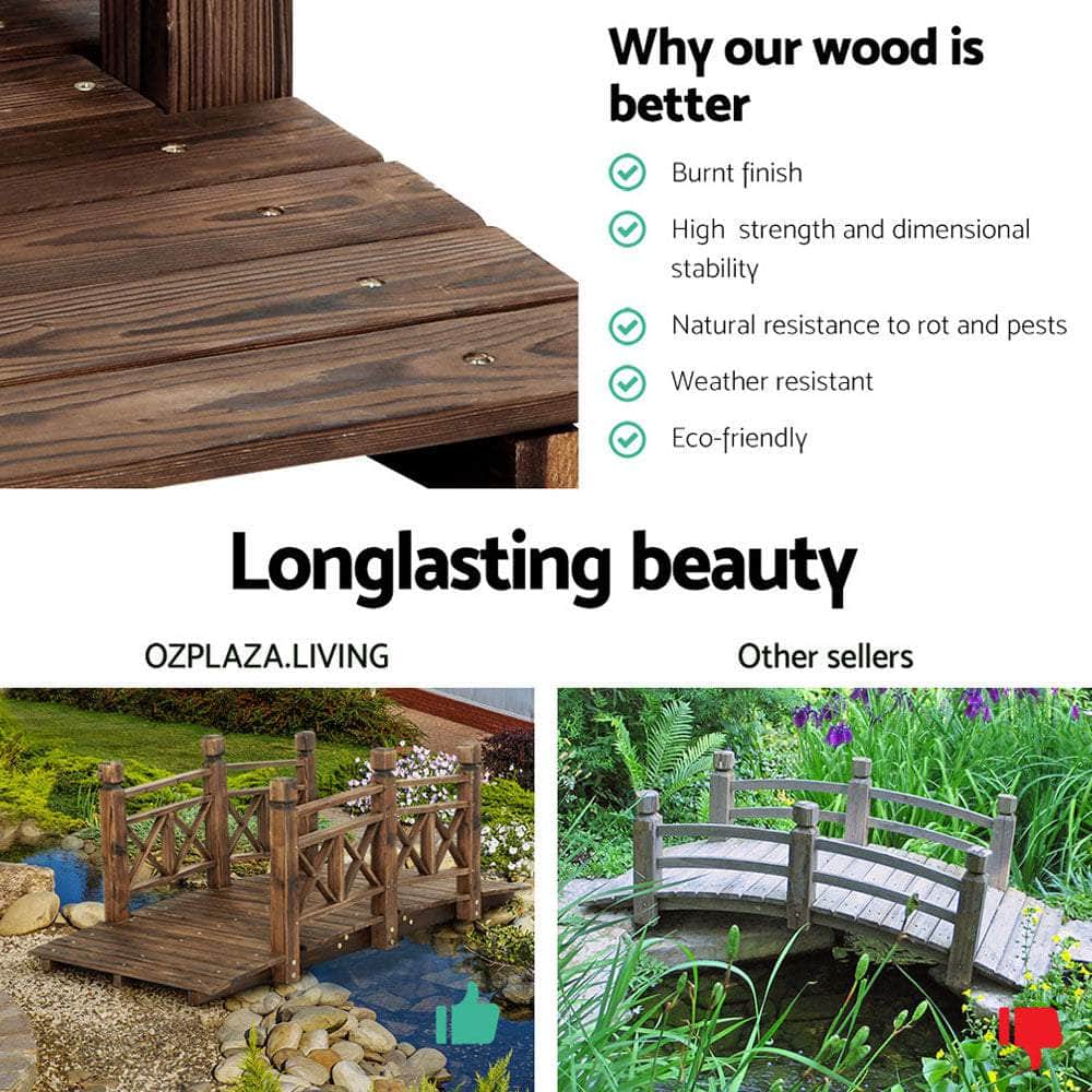 Garden Decor Outdoor Ornament Wooden Bridge 150Cm | Rustic Decoration Yard