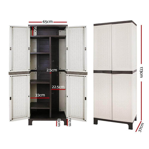 173Cm Outdoor Storage Cabinet Box Lockable Cupboard Sheds Rattan Beige