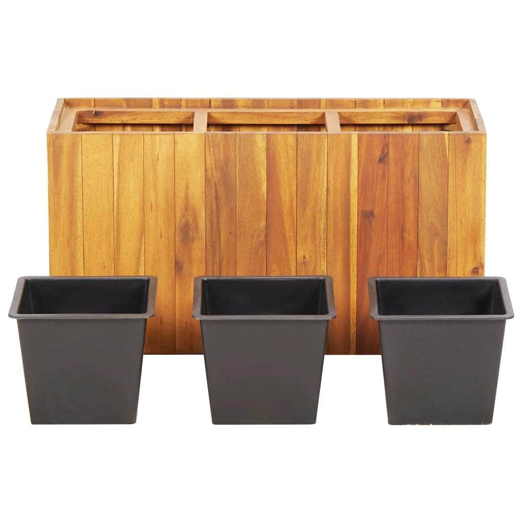 Garden Planter with 3 Pots Solid Acacia Wood