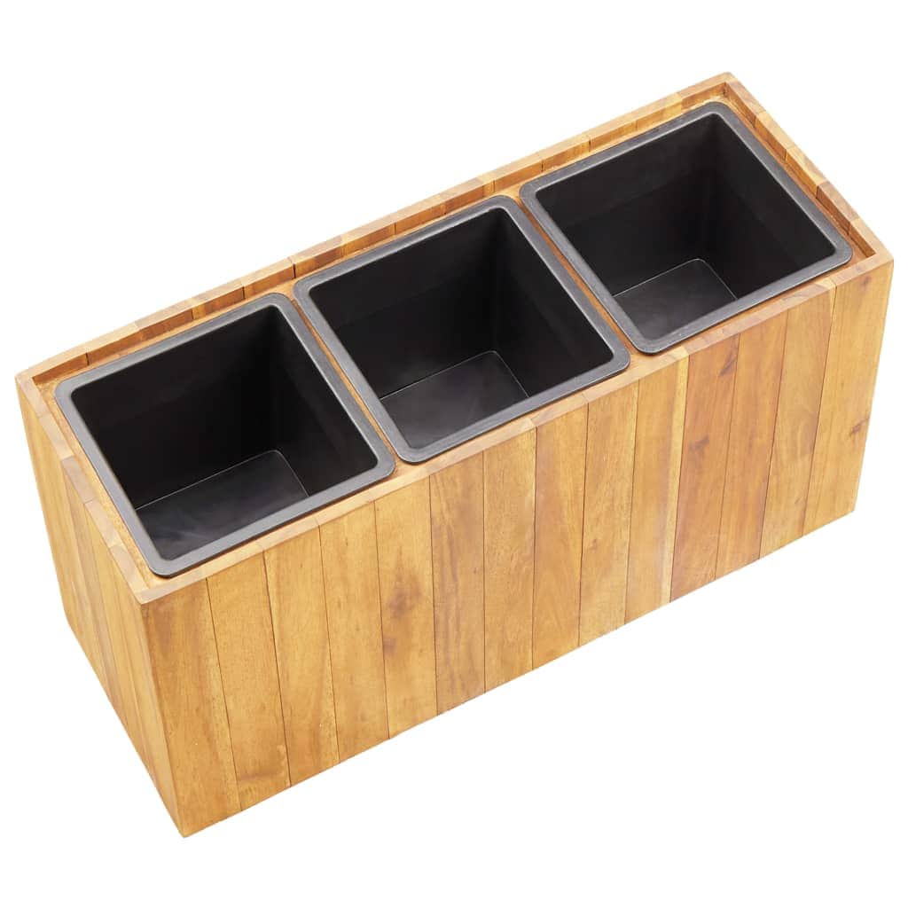 Garden Planter with 3 Pots Solid Acacia Wood