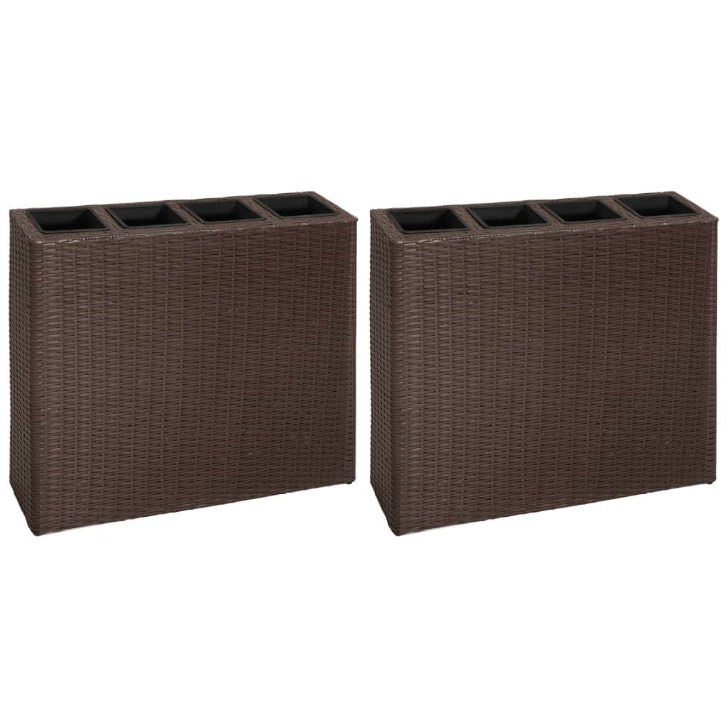 Garden Planter with 4 Pots 2 pcs Poly Rattan Brown