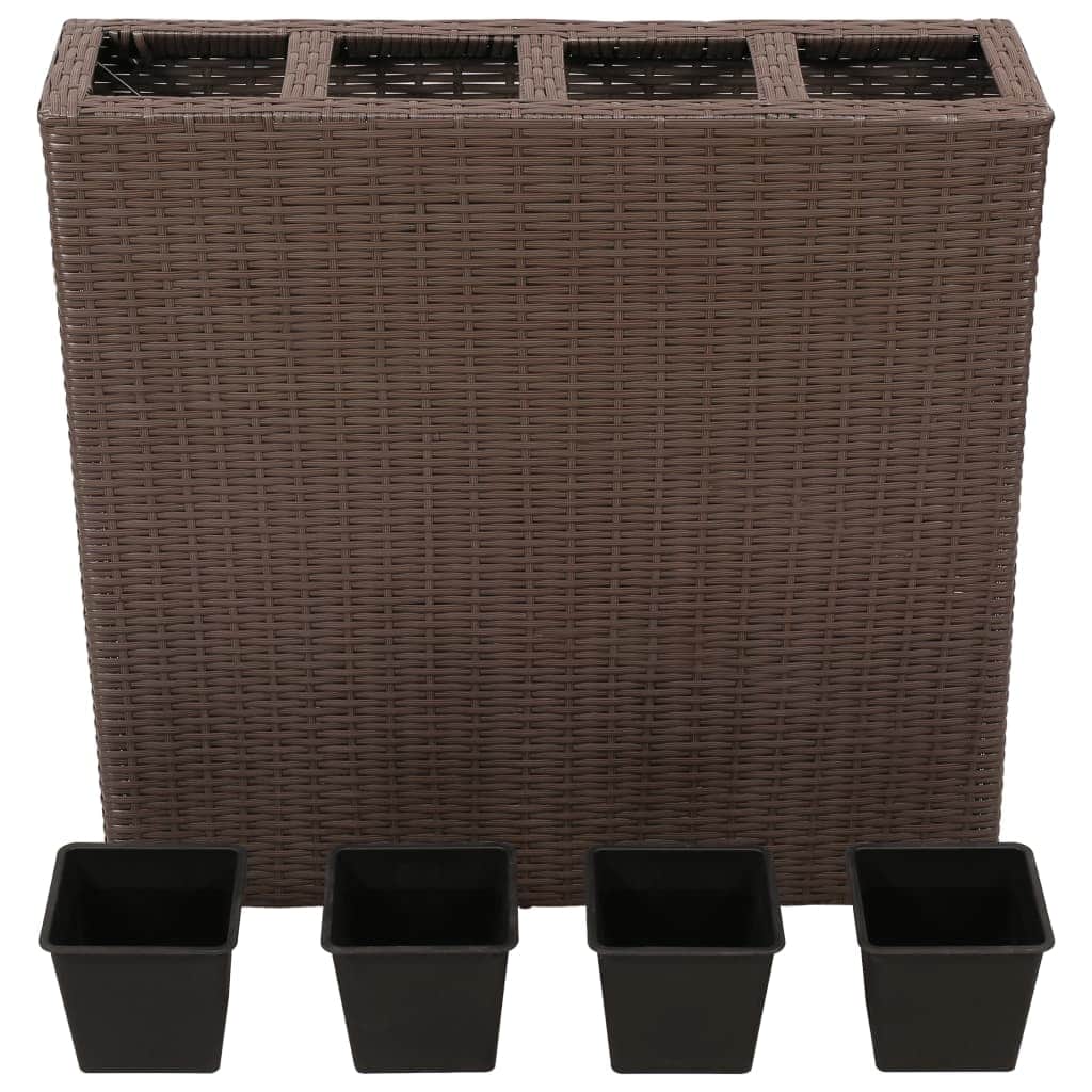 Garden Planter with 4 Pots 2 pcs Poly Rattan Brown