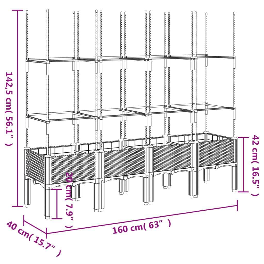 Garden Planter with Trellis Grey PP