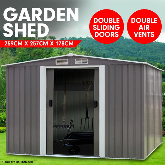 outdoor living Garden Shed Spire Roof 8ft x 8ft Outdoor Storage Shelter - Grey