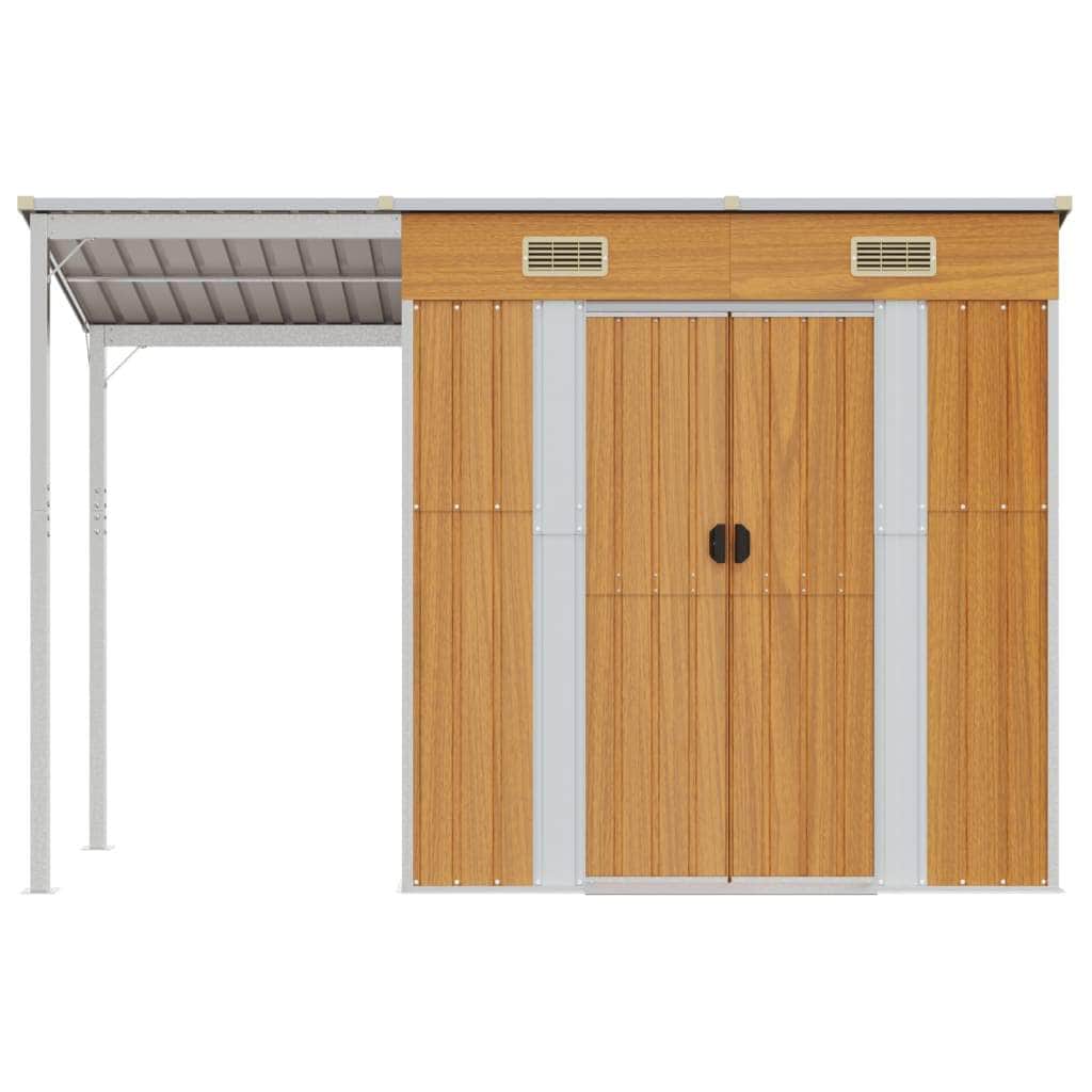 Garden Shed with Extended Roof Light Brown Steel