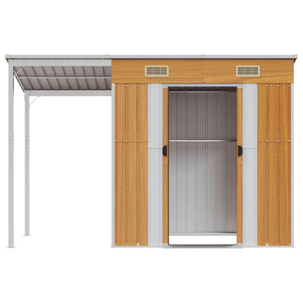 Garden Shed with Extended Roof Light Brown Steel