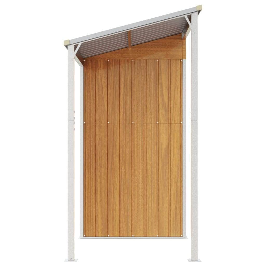 Garden Shed with Extended Roof Light Brown Steel