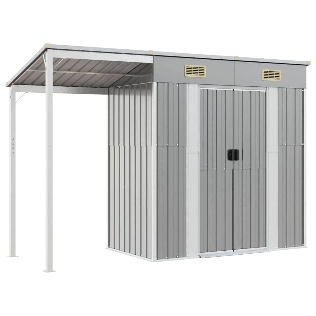 Garden Shed with Extended Roof Light Brown Steel