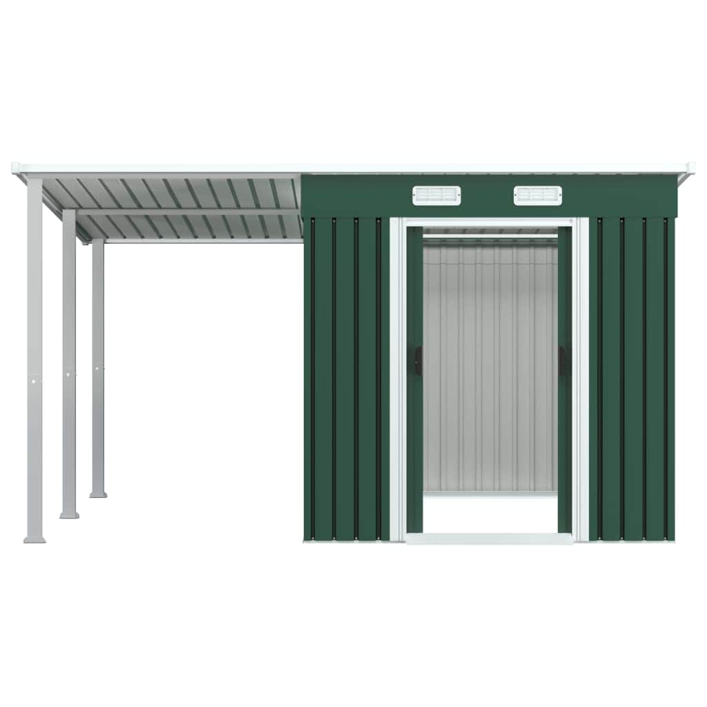 Garden Shed with Extended Roof Steel Colour Green