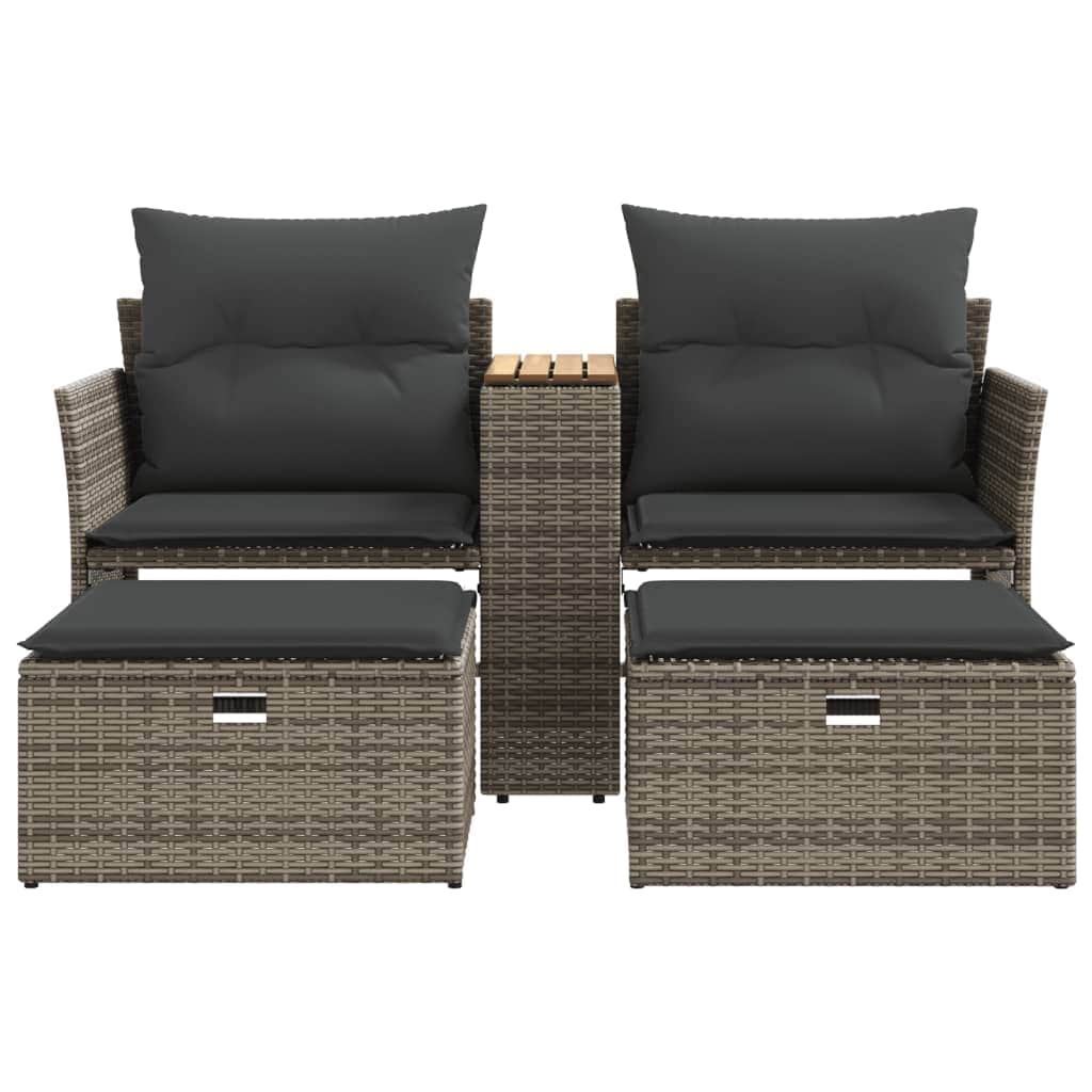 Garden Sofa 2-Seater with Stools Grey Poly Rattan