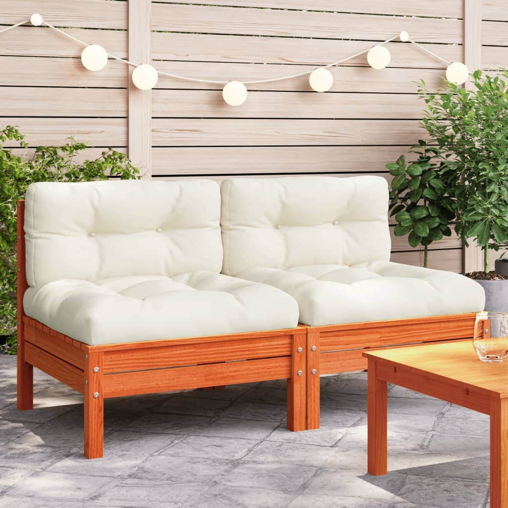 Garden Sofa Armless with Cushions 2 pcs Wax Brown Solid