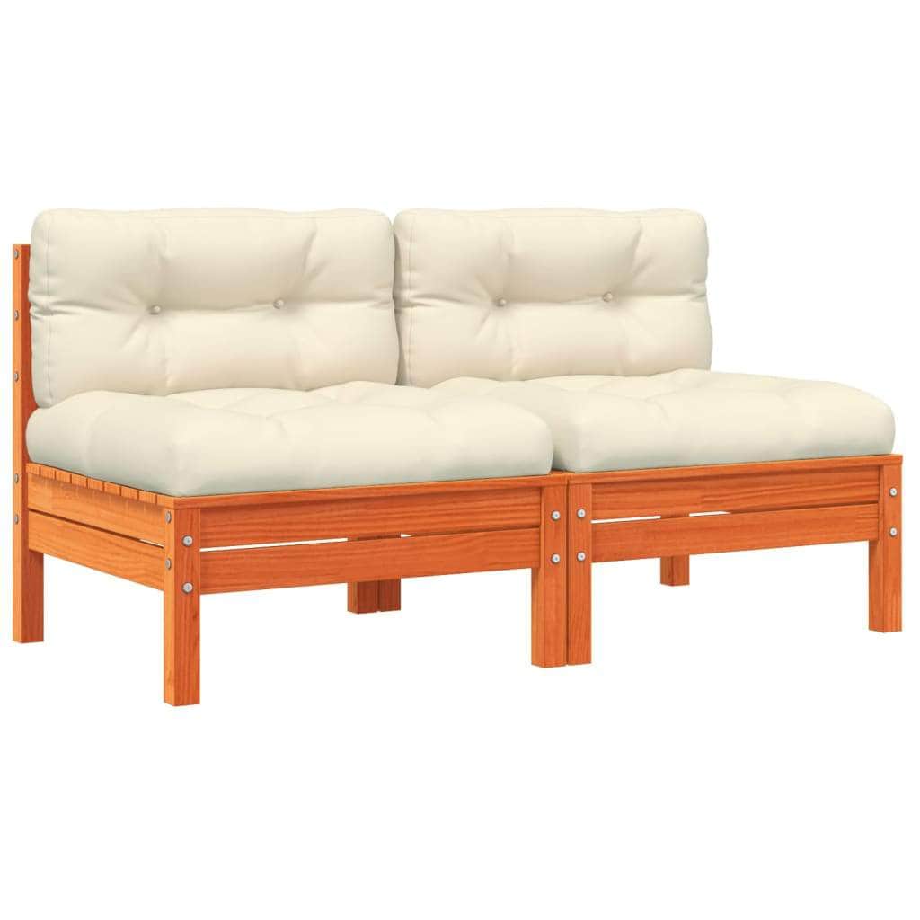 2 Pcs - Garden Sofa Armless with Cushions 2 pcs Wax Brown Solid Wood Pine