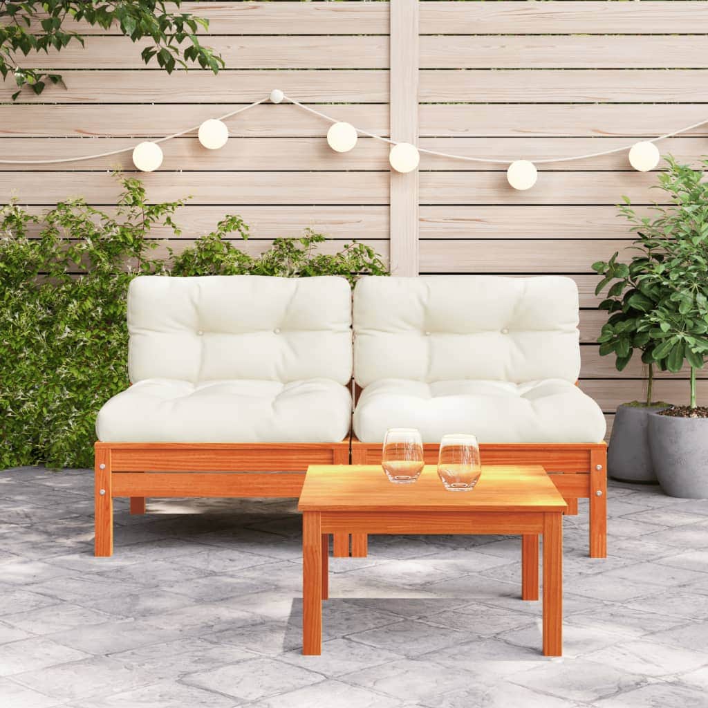 Garden Sofa Armless with Cushions 2 pcs Wax Brown Solid Wood Pine | Brown colour