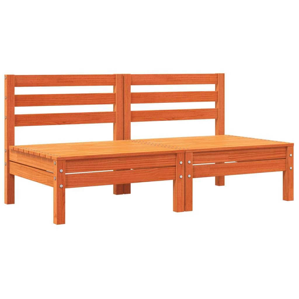 Garden Sofa Armless with Cushions 2 pcs Wax Brown Solid Wood Pine, Wood finish