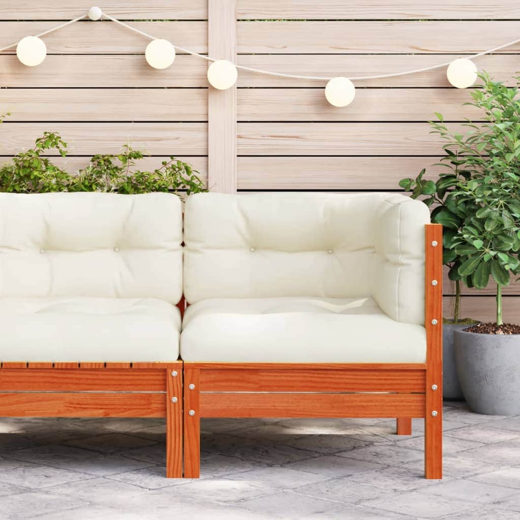 Garden Sofa Corner with Cushions Wax Brown Solid Wood Pine | Wood finish