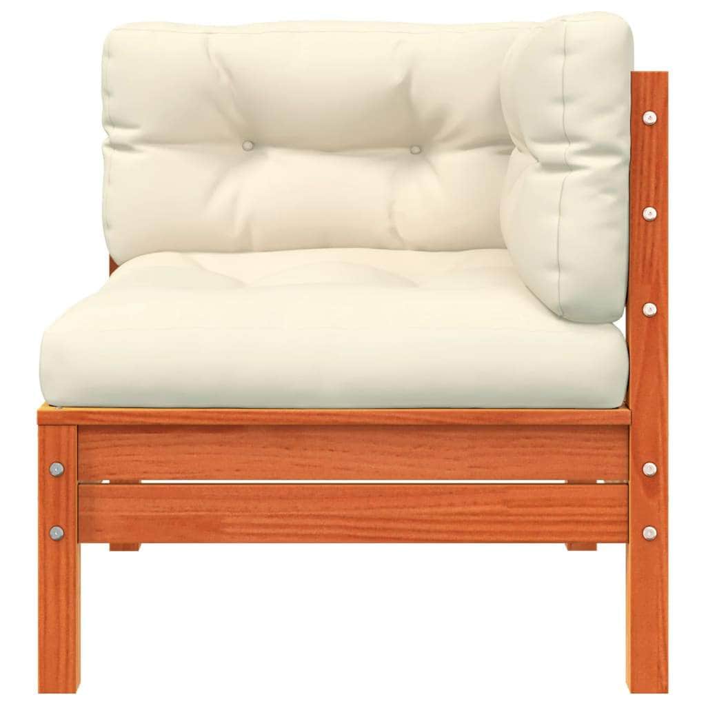 Wood finish - Garden Sofa Corner with Cushions Wax Brown Solid Wood Pine