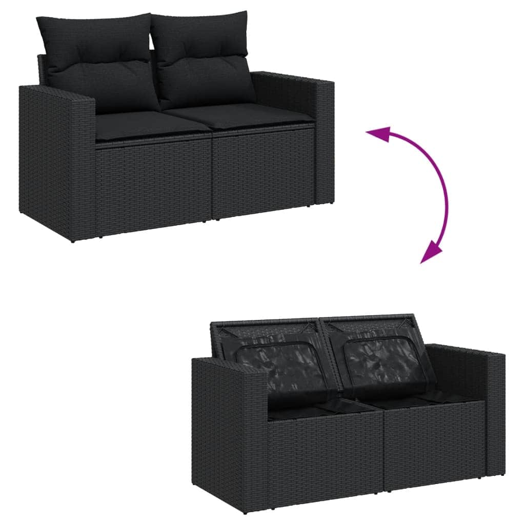 Garden Sofa Set with Cushions 6 Piece Black Poly Rattan - Elegant