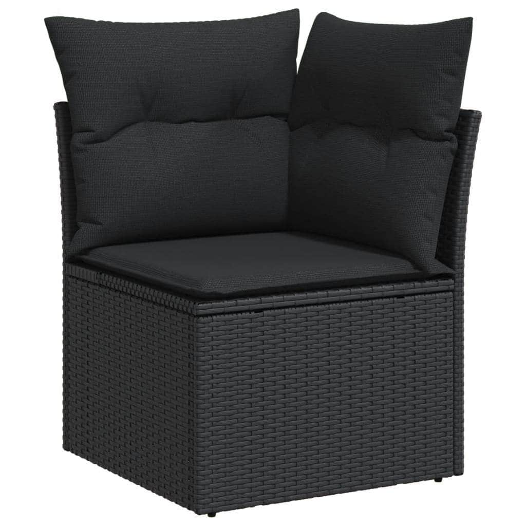 Outdoor Furniture Sets - Garden Sofa Set with Cushions Couch 5 Piece Black Poly Rattan Acacia