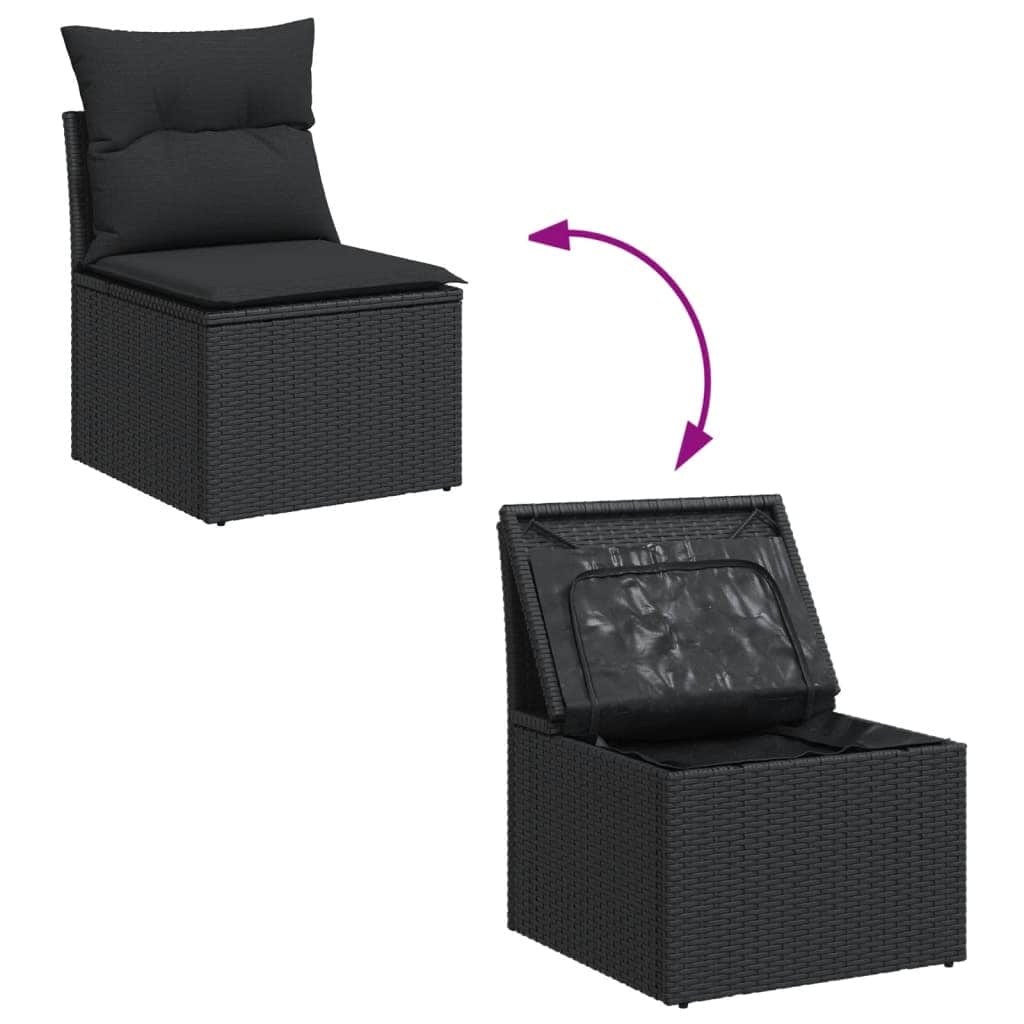Garden Sofa Set with Cushions Couch 5 Piece Black Poly Rattan Acacia | Black colour