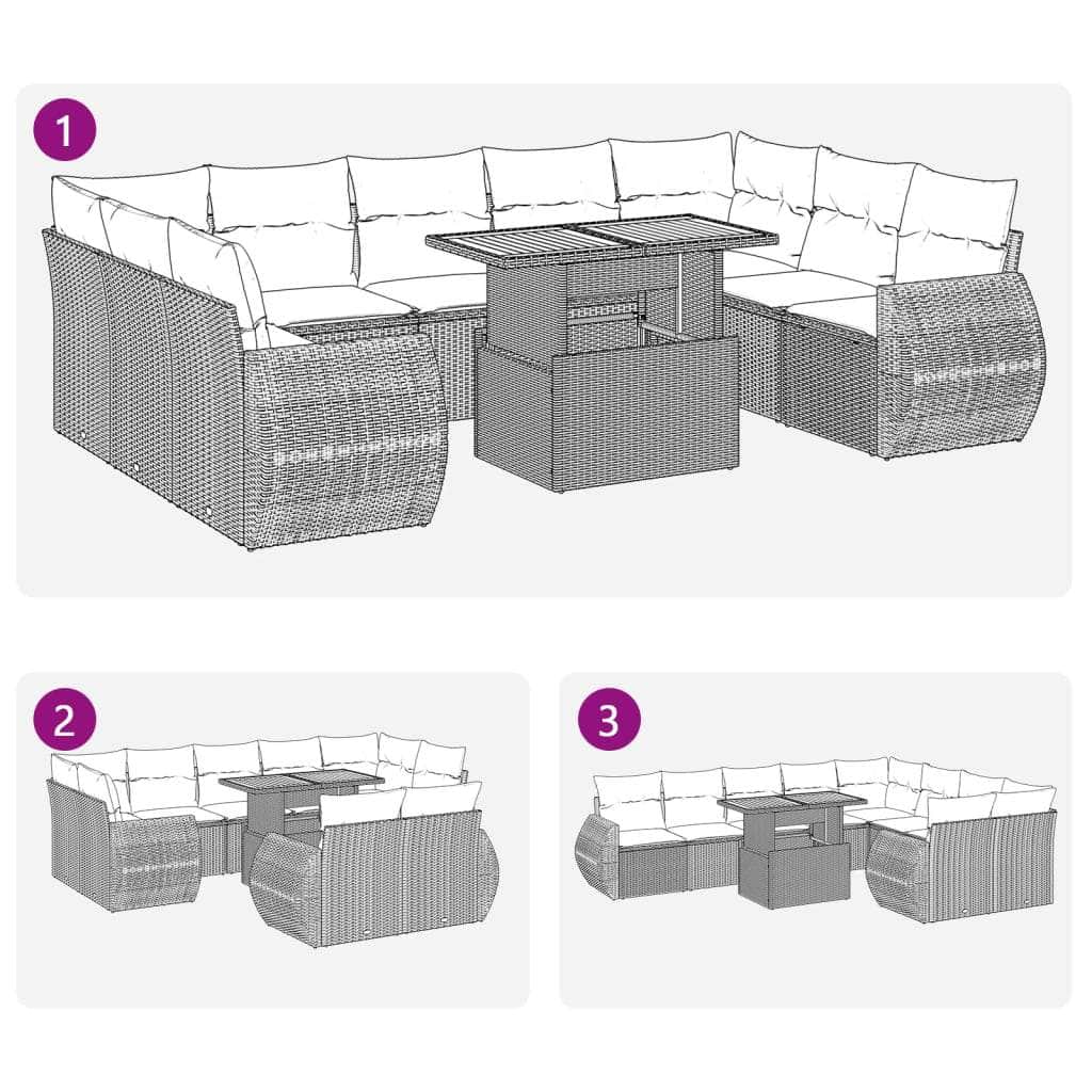 Garden Sofa Set with Cushions Modular Sofa 10 Piece Beige Poly Rattan - Modern Comfort