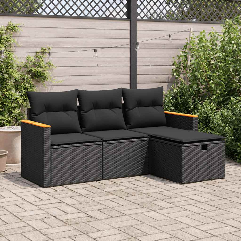Garden Sofa Set with Cushions Modular Sofa 4 Piece Grey Poly Rattan, Grey colour