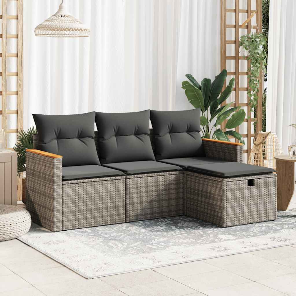 Garden Sofa Set with Cushions Modular Sofa 4 Piece Grey Poly Rattan with Elegant