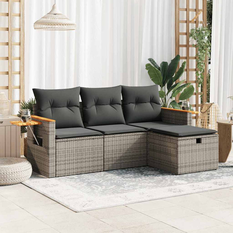 Garden Sofa Set with Cushions Modular Sofa 4 Piece Grey Poly Rattan - Elegant & Versatile with Grey colour