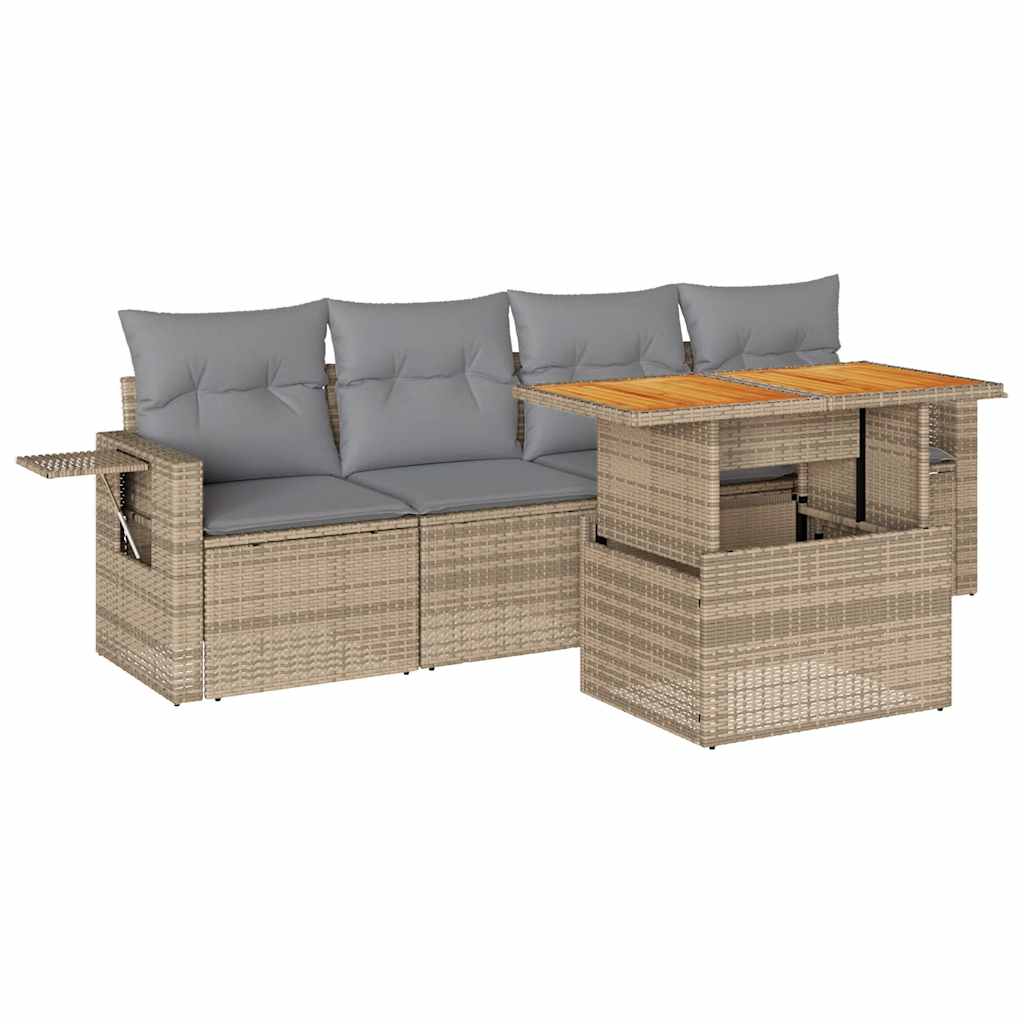 Garden Sofa Set with Cushions Modular Sofa 5 Piece Beige Poly Rattan - Elegant & Versatile