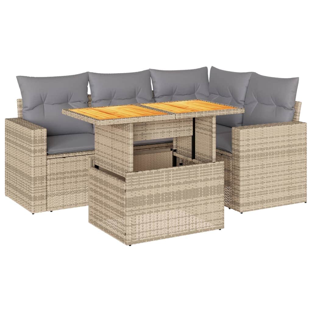 Beige colour - Garden Sofa Set with Cushions Modular Sofa 5 Piece Beige Poly Rattan - Outdoor Relaxation