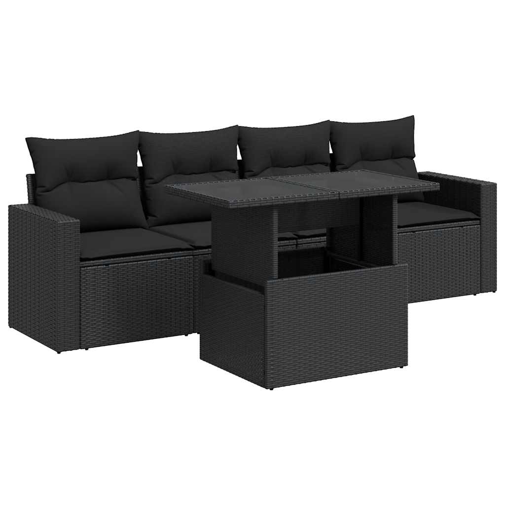 Black colour - Garden Sofa Set with Cushions Modular Sofa 5 Piece Black Poly Rattan - Comfort & Style