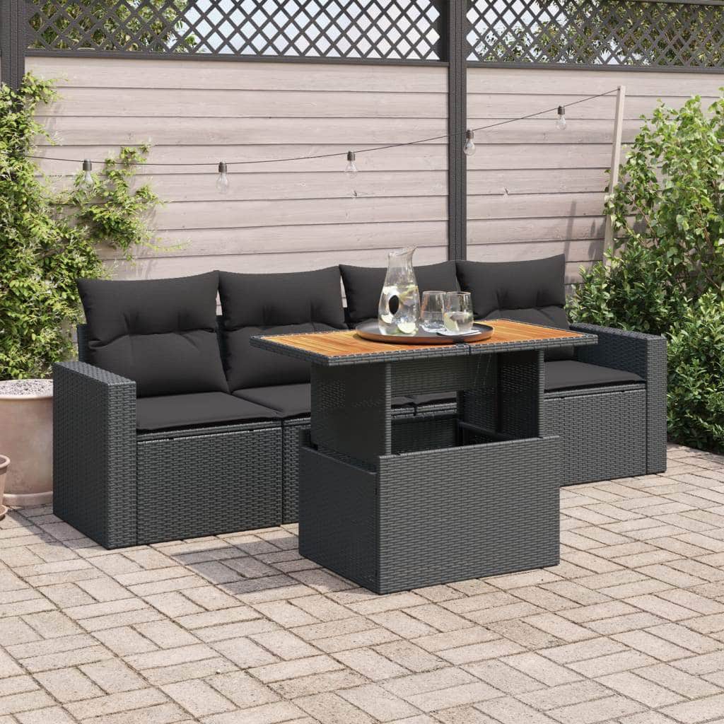 Garden Sofa Set with Cushions Modular Sofa 5 Piece Black Poly Rattan - Comfort & Style with Black colour
